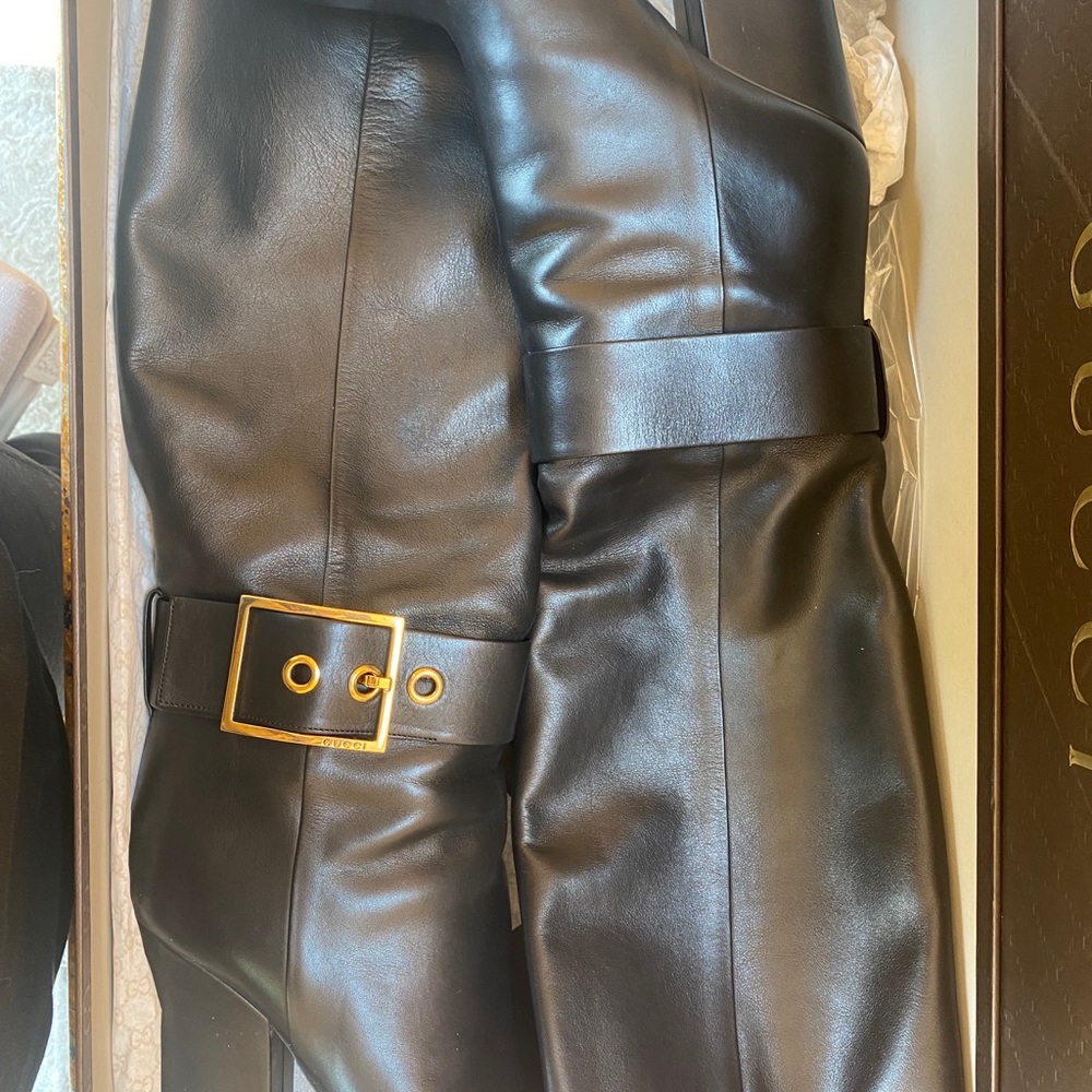 Gucci Calf Skin Gold Buckle Knee High Boots in Box - Picture 14 of 14